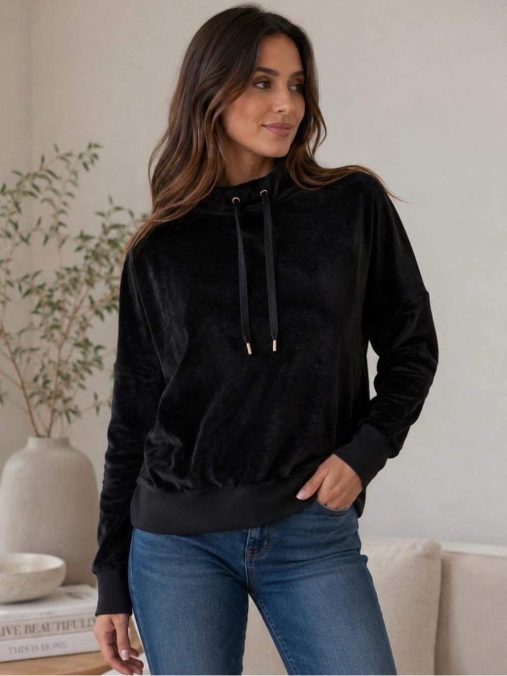 Michael Kors Black Velour Pullover Sweater